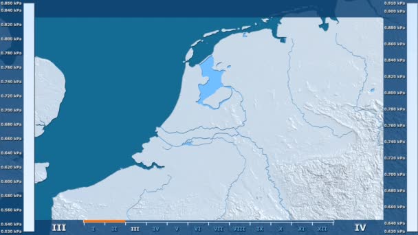 Water Vapor Pressure Month Netherlands Area Animated Legend Raw Color — Stock Video