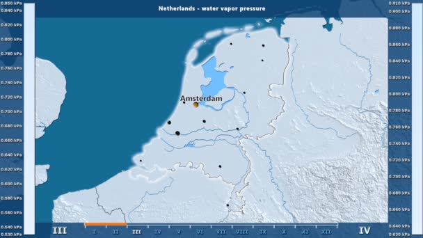 Water Vapor Pressure Month Netherlands Area Animated Legend English Labels — Stock Video