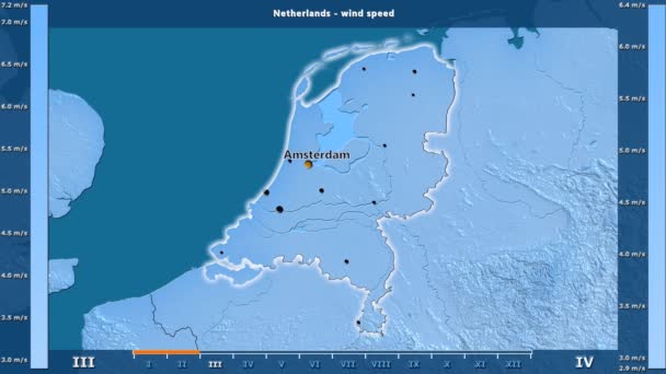 Windgeschwindigkeit Pro Monat Den Niederlanden Mit Animierter Legende Englische Beschriftung — Stockvideo