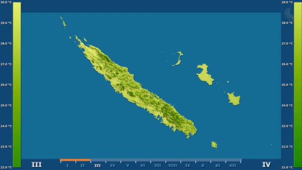 Maximale Temperatur Pro Monat Der Region Neukaledonien Mit Animierter Legende — Stockvideo