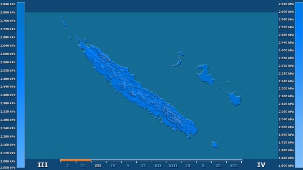 Water Vapor Pressure Month New Caledonia Area Animated Legend Raw — Stock Video