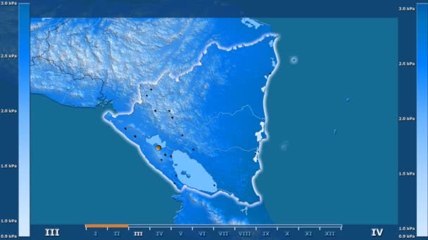 Druk Van Waterdamp Maand Het Gebied Van Nicaragua Met Geanimeerde — Stockvideo