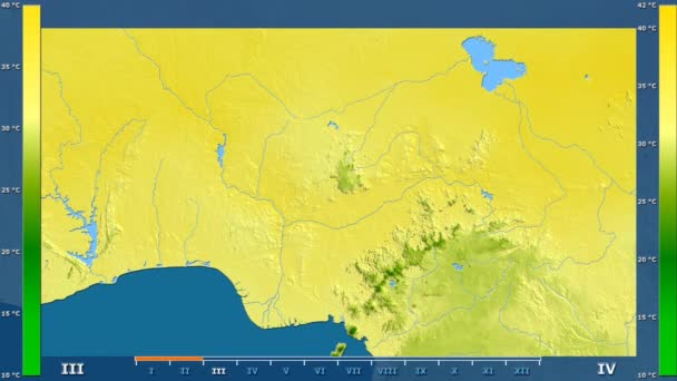 Maximum Temperature Month Nigeria Area Animated Legend Raw Color Shader — Stock Video