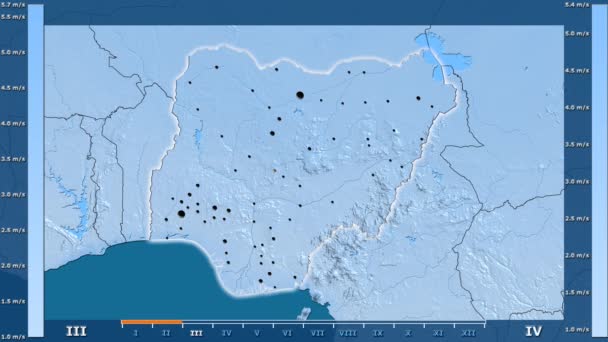 Szél Sebesség Havonta Animált Legenda Izzó Alakú Közigazgatási Határok Főbb — Stock videók