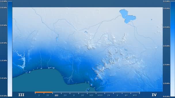 Vattenånga Trycket Månad Nigeria Område Med Animerade Legend Raw Färg — Stockvideo