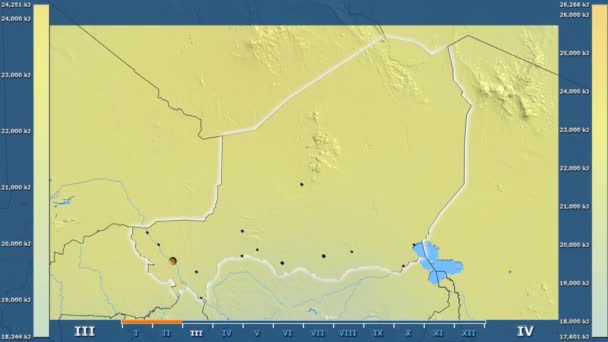 Radiación Solar Por Mes Área Níger Con Leyenda Animada Forma — Vídeos de Stock