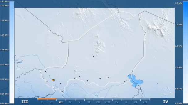 Druk Van Waterdamp Maand Het Gebied Van Niger Met Geanimeerde — Stockvideo