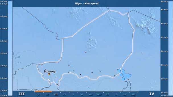 Velocità Del Vento Mese Nell Area Del Niger Con Legenda — Video Stock