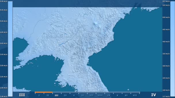 Windgeschwindigkeit Pro Monat Der Nordkoreanischen Region Mit Animierter Legende Roher — Stockvideo