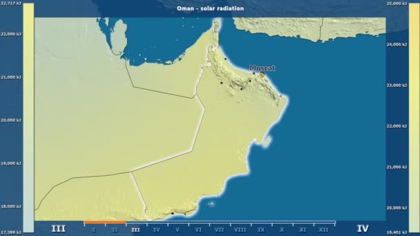 Radiação Solar Por Mês Área Omã Com Legenda Animada Rótulos — Vídeo de Stock