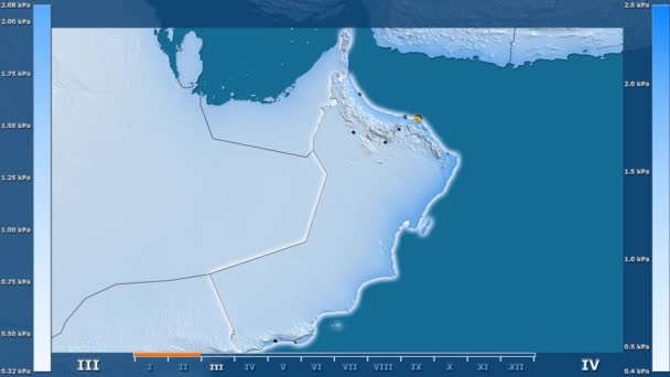 Druk Van Waterdamp Maand Het Gebied Van Oman Met Geanimeerde — Stockvideo