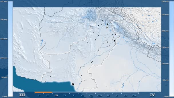 Neerslag Maand Het Gebied Van Pakistan Met Geanimeerde Legend Gloeiende — Stockvideo