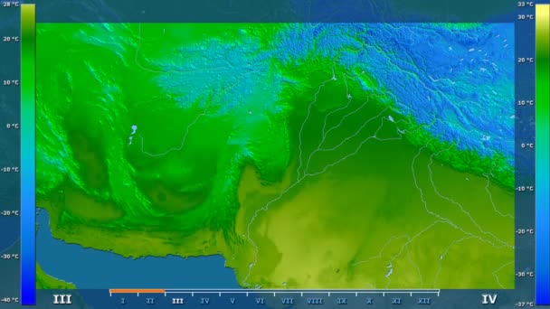 Temperatura Media Por Mes Área Pakistán Con Leyenda Animada Sombreado — Vídeo de stock