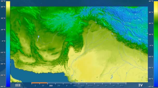 Temperatura Máxima Por Mes Área Pakistán Con Leyenda Animada Sombreado — Vídeo de stock