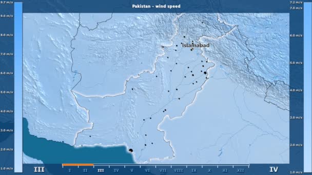 Rüzgar Hızı Aya Göre Animasyonlu Gösterge Ngilizce Etiketleri Ile Pakistan — Stok video