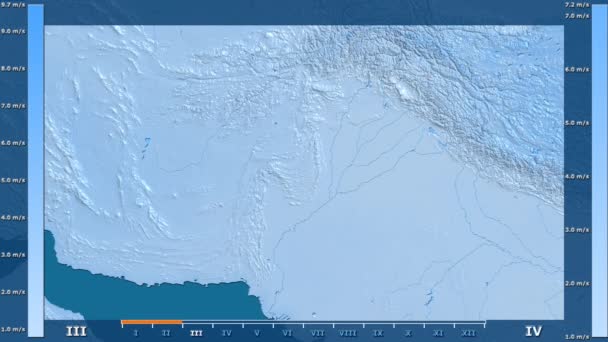 Vindens Hastighet Månad Området Pakistan Med Animerade Legend Raw Färg — Stockvideo
