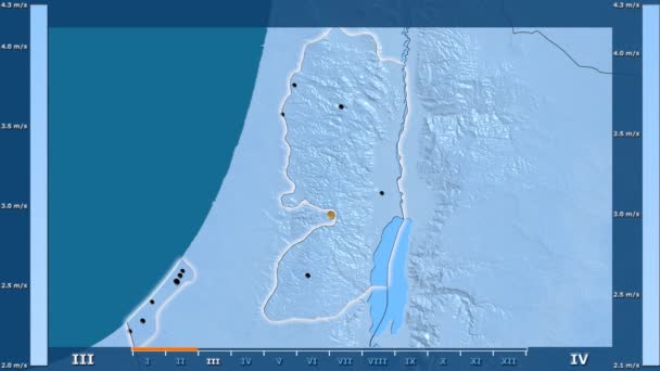 Wind Speed Month Palestina Area Animated Legend Glowing Shape Administrative — Stock Video