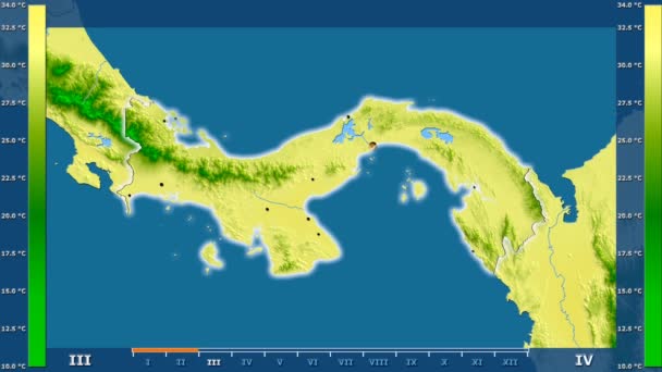 Temperatura Massima Mensile Nell Area Panama Con Leggende Animate Forma — Video Stock