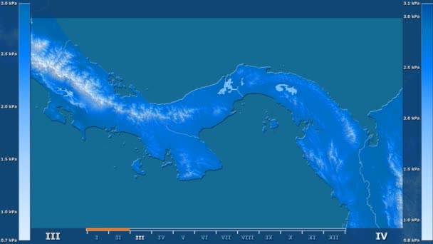 Water Vapor Pressure Month Panama Area Animated Legend Raw Color — Stock Video