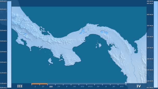 Velocidad Del Viento Por Mes Área Panamá Con Leyenda Animada — Vídeo de stock