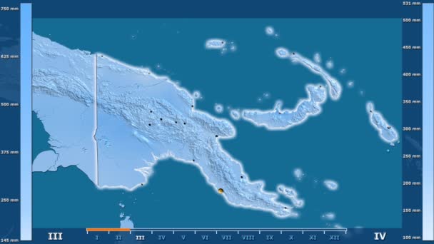 Nederbörden Månad Papua Nya Guinea Med Animerade Legend Glödande Form — Stockvideo