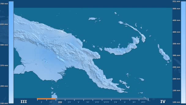 Nederbörden Månad Papua Nya Guinea Med Animerade Legend Raw Färg — Stockvideo
