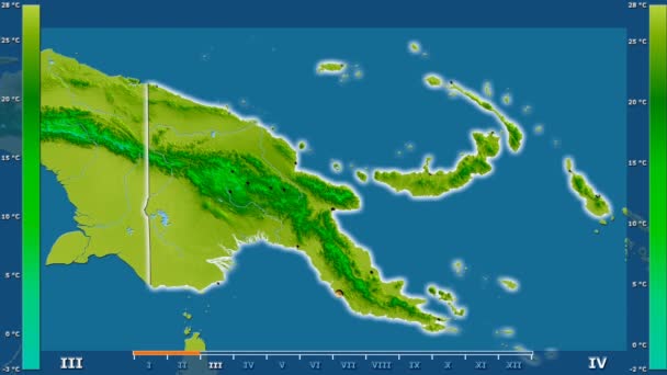 Durchschnittstemperatur Pro Monat Der Region Papua Neuguinea Mit Animierter Legende — Stockvideo