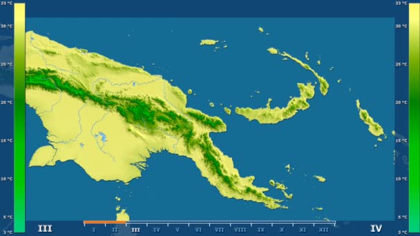 Temperatura Máxima Por Mes Área Papúa Nueva Guinea Con Leyenda — Vídeo de stock