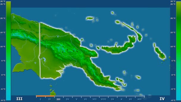 Mindesttemperatur Pro Monat Der Region Papua Neuguinea Mit Animierter Legende — Stockvideo