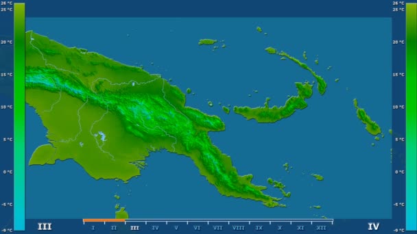 Minimální Teplota Podle Měsíce Oblasti Papua Nová Guinea Animovanou Legendou — Stock video