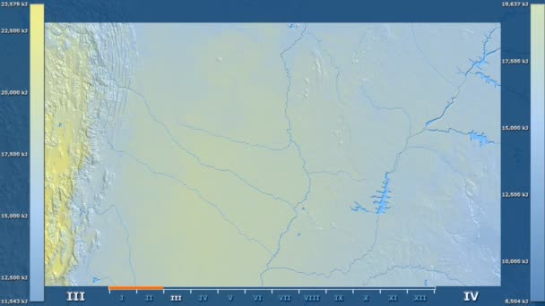 Radiação Solar Por Mês Área Paraguai Com Legenda Animada Sombreador — Vídeo de Stock