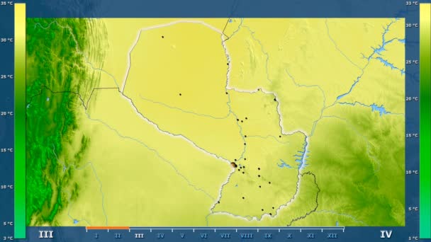 Temperatura Máxima Por Mes Área Paraguay Con Leyenda Animada Forma — Vídeos de Stock