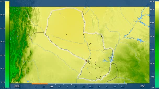 Maximale Temperatuur Maand Het Gebied Van Paraguay Met Geanimeerde Legend — Stockvideo