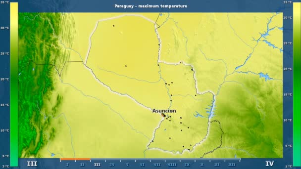 Максимальна Температура Місяцем Області Парагваю Анімованими Легендою Українська Етикетки Країна — стокове відео