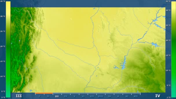 Temperatura Máxima Por Mes Área Paraguay Con Leyenda Animada Sombreado — Vídeos de Stock