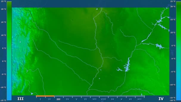 Минимальная Температура Месяцам Парагвае Анимированной Легендой Цветной Шейдер Стереографическая Проекция — стоковое видео