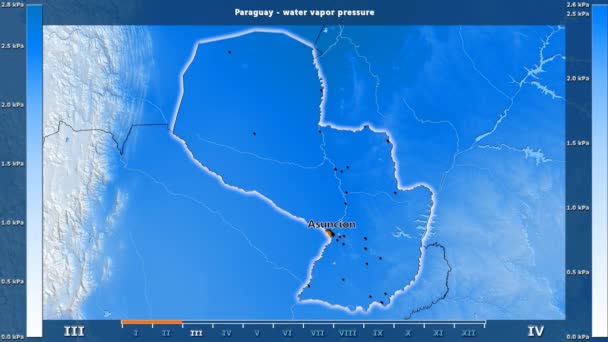 Druk Van Waterdamp Maand Het Gebied Van Paraguay Met Geanimeerde — Stockvideo