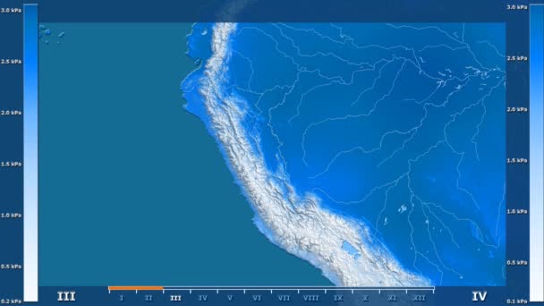 Presión Vapor Agua Por Mes Área Del Perú Con Leyenda — Vídeos de Stock