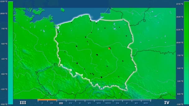 Température Maximale Par Mois Dans Région Pologne Avec Légende Animée — Video