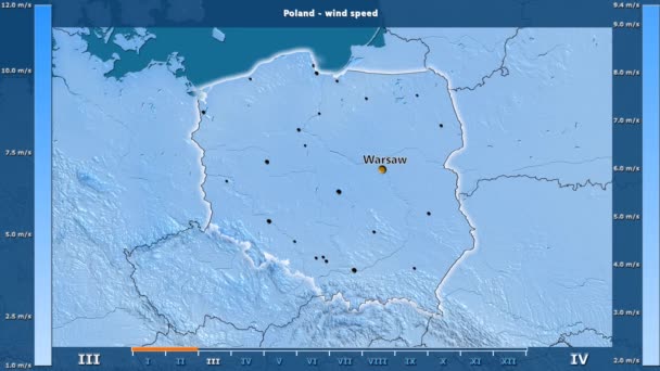 Velocidad Del Viento Por Mes Área Polonia Con Leyenda Animada — Vídeos de Stock