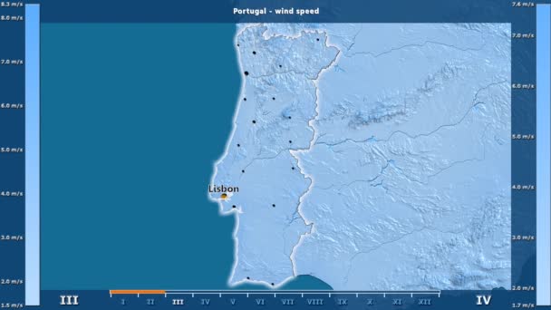 Wind Snelheid Maand Het Gebied Van Portugal Met Geanimeerde Legend — Stockvideo