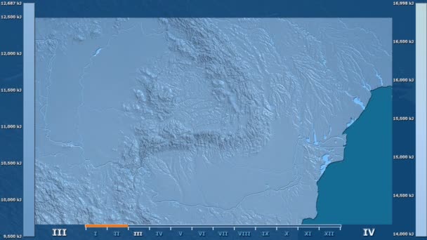 Radiación Solar Por Mes Área Rumania Con Leyenda Animada Sombreado — Vídeos de Stock