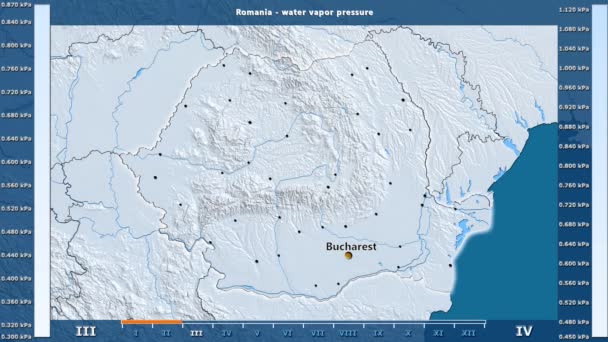 Давление Водяного Пара Месяцам Румынии Анимированной Легендой Английские Метки Названия — стоковое видео