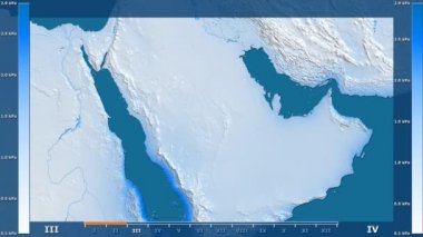 Animasyonlu efsanesi - ham renk shader ile Suudi Arabistan bölgesinde su buharı basıncı aya göre. Sterografik projeksiyon