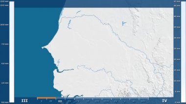 Animasyonlu gösterge - ham renk shader ile Senegal bölgede yağış aya göre. Sterografik projeksiyon