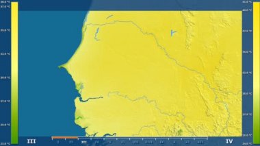 Senegal alanda animasyonlu gösterge - ham renk shader ile maksimum sıcaklık aya göre. Sterografik projeksiyon