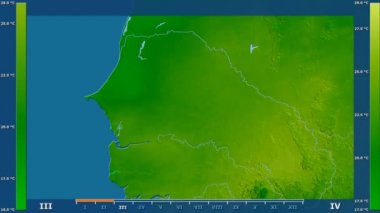 Animasyonlu efsanesi - ham renk shader ile Senegal alanında minimum sıcaklığı aya göre. Sterografik projeksiyon