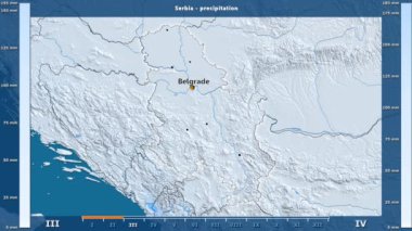 Animasyonlu efsanesi - İngilizce etiketleri ile Sırbistan alanında aylık Yağış: ülke ve sermaye adları, açıklama göster. Sterografik projeksiyon