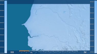 Rüzgar hızı Senegal alanda animasyonlu gösterge - ham renk shader ile aya göre. Sterografik projeksiyon