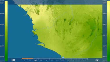 Animasyonlu efsanesi - ham renk shader ile Sierra Leone alanında ortalama sıcaklık aya göre. Sterografik projeksiyon